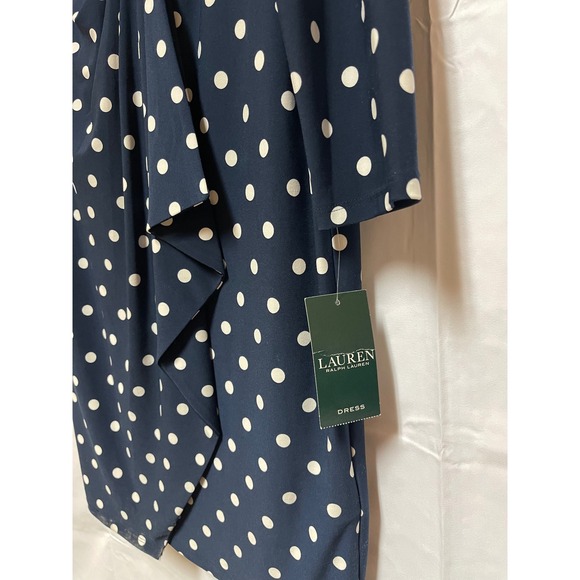 Ralph Lauren Navy and White Polka Dot Faux Wrap Front. Knee Length Size 14 NWT - Picture 4 of 7